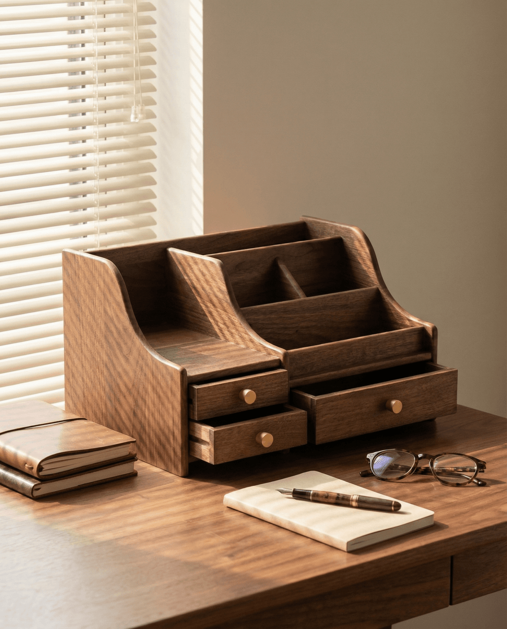 North American Black Walnut Desktop Storage Cabinet – Desk Organizer with Drawers - WOOD KONG