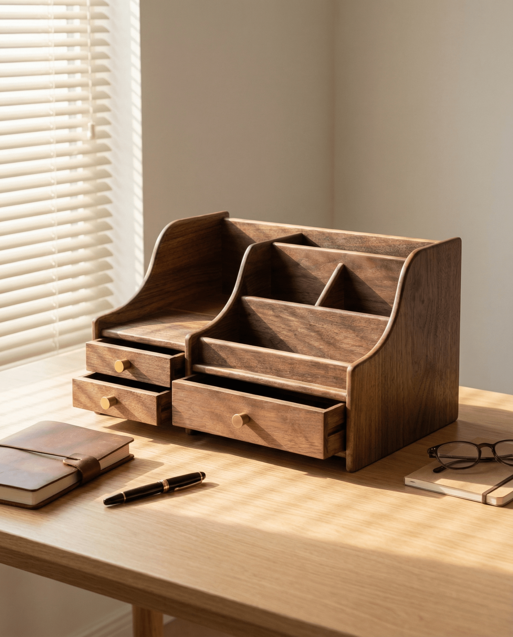 North American Black Walnut Desktop Storage Cabinet – Desk Organizer with Drawers - WOOD KONG
