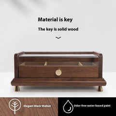 Solid Wood Jewelry Storage Box Black Walnut Japanese Style - WOOD KONG