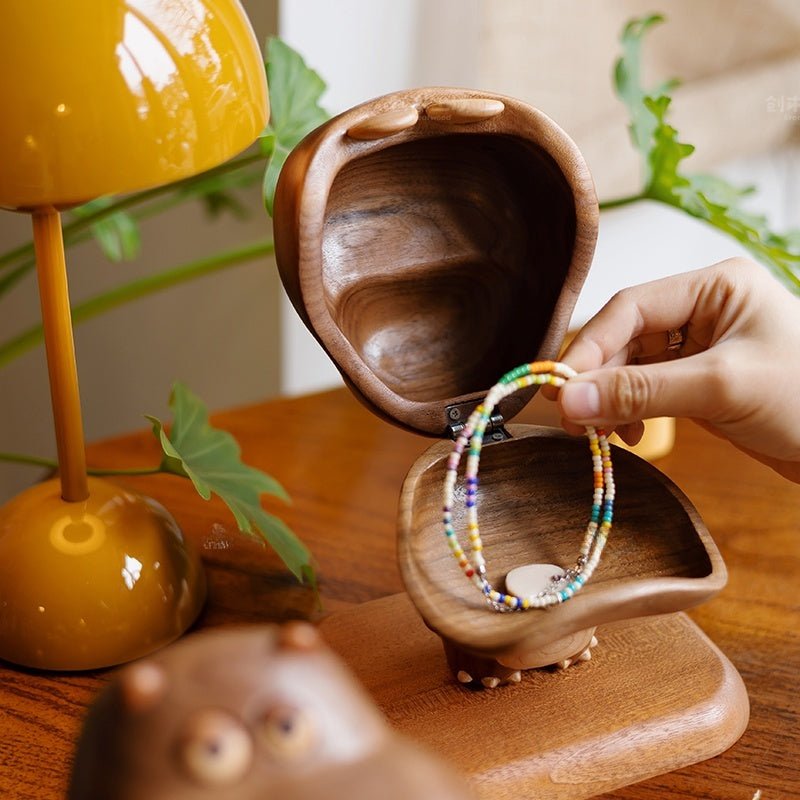 Stunning Hippo Storage Box - Handcrafted Black Walnut with Magnetic Base - WOOD KONG