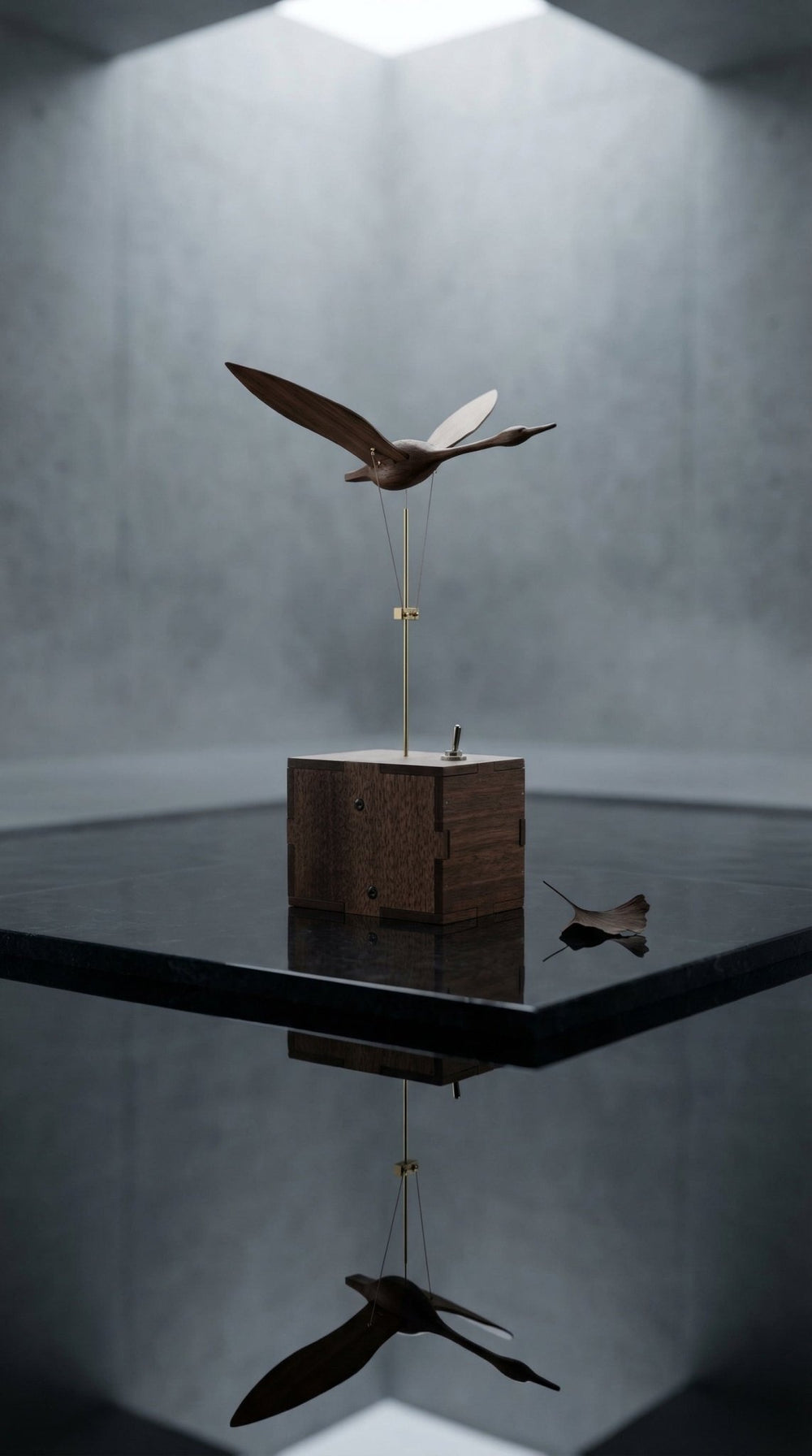 The Ethereal Swan: Handcrafted Black Walnut Kinetic Sculpture & Automata - WOOD KONG