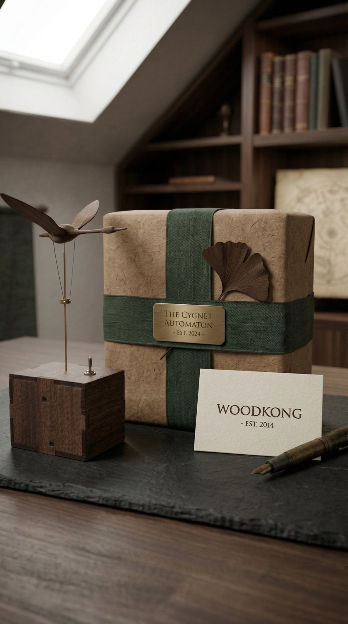 The Ethereal Swan: Handcrafted Black Walnut Kinetic Sculpture & Automata - WOOD KONG