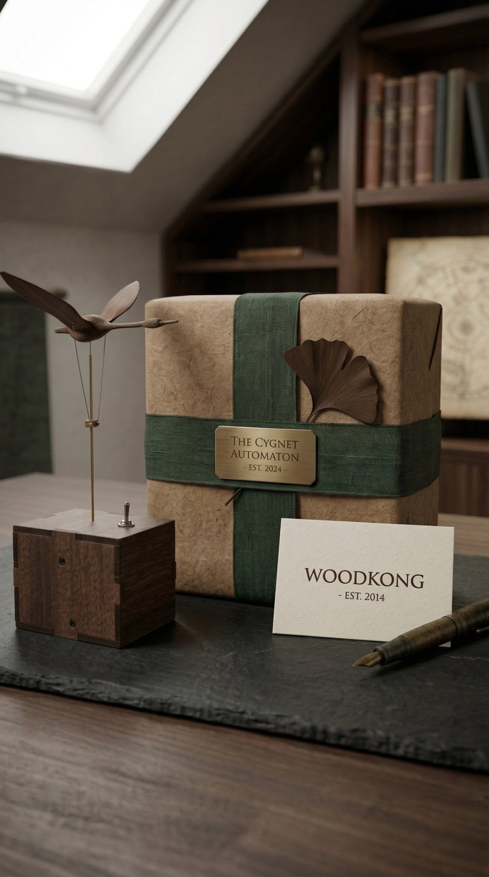 The Ethereal Swan: Handcrafted Black Walnut Kinetic Sculpture & Automata - WOOD KONG