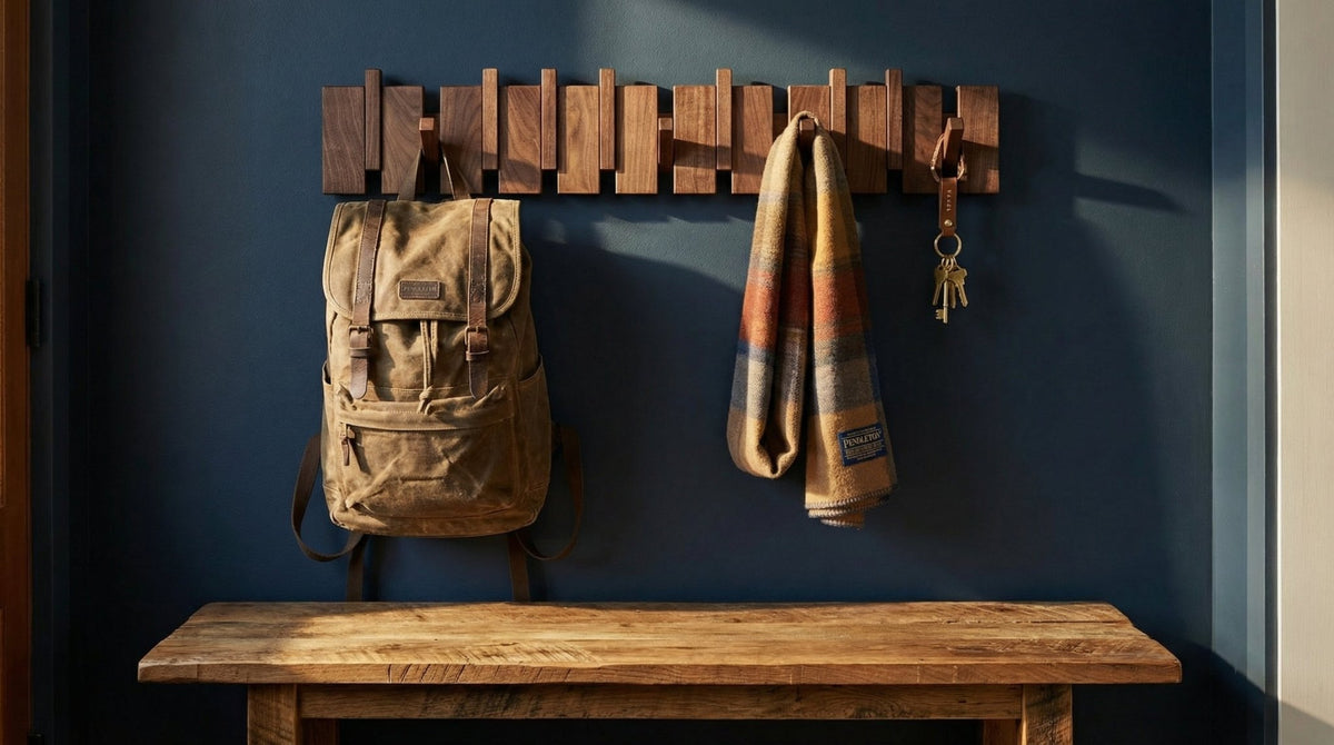 The Piano Rack: Handcrafted North American Walnut Flip - Down Wall Hooks - WOOD KONG