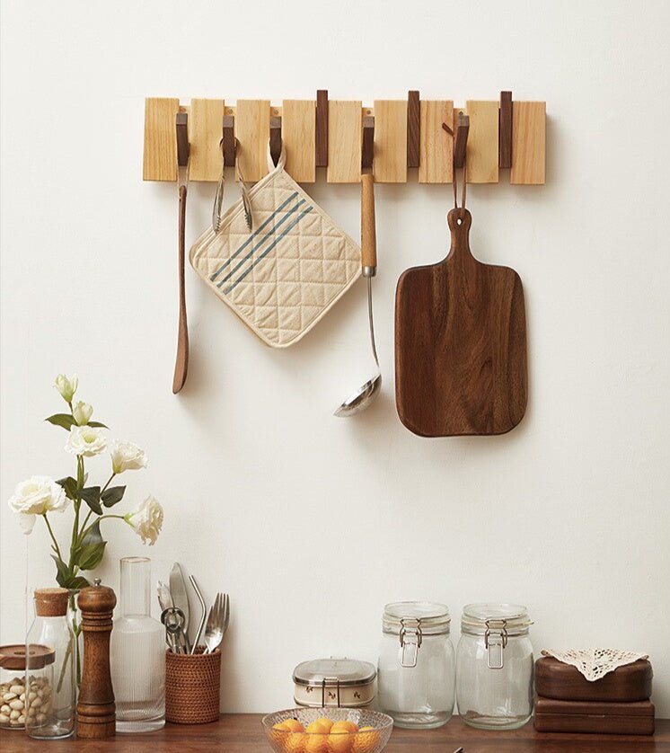 The Piano Rack: Handcrafted North American Walnut Flip - Down Wall Hooks - WOOD KONG