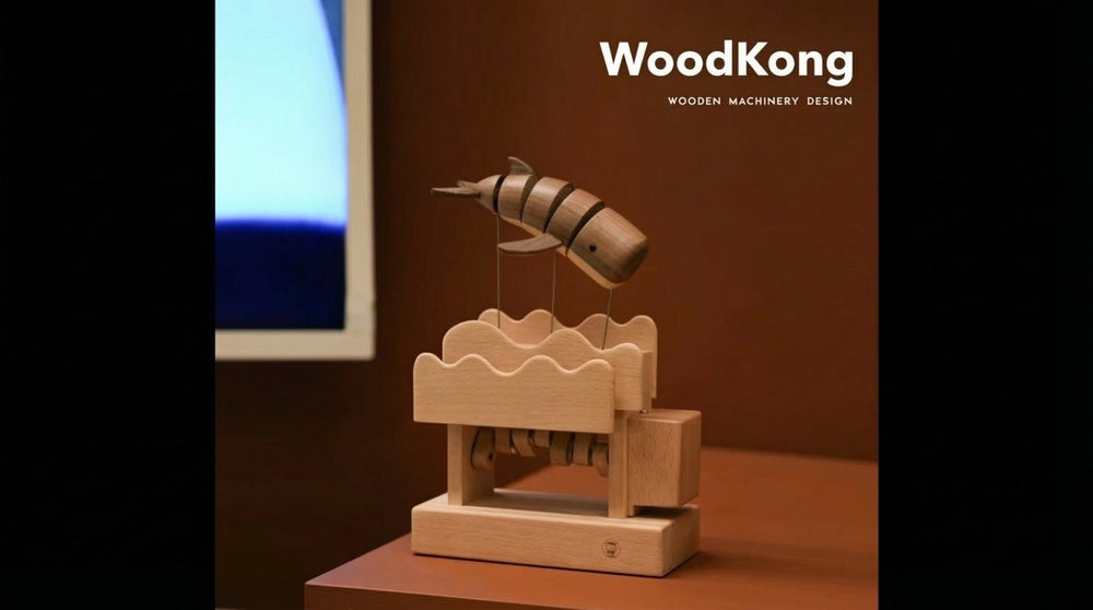 USB - C Rechargeable Wooden Mechanical Whale Desk Ornament (Black Walnut / Beech) - WOOD KONG
