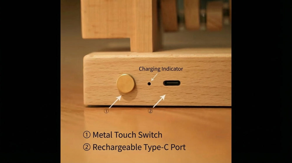 USB - C Rechargeable Wooden Mechanical Whale Desk Ornament (Black Walnut / Beech) - WOOD KONG